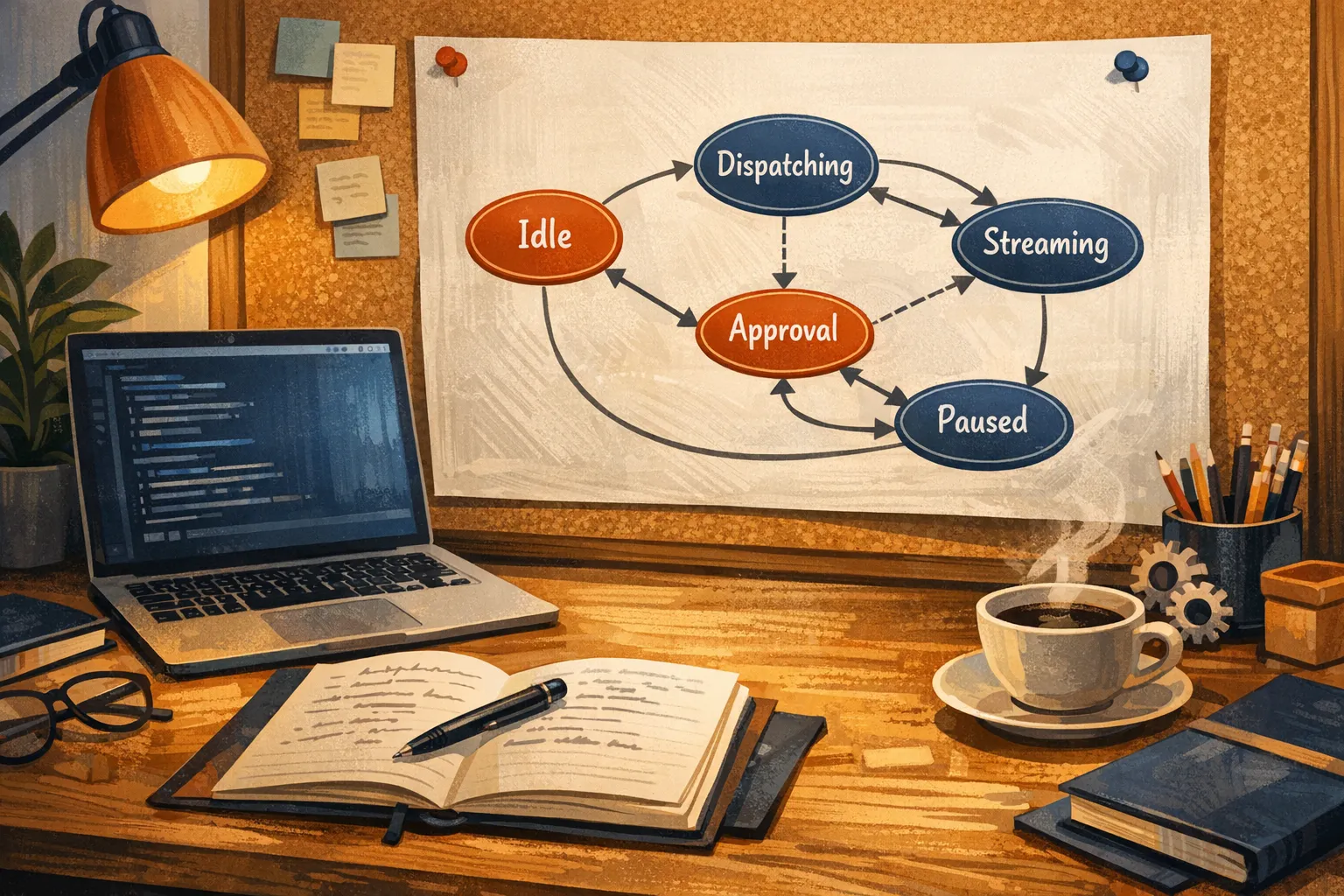 Abstract state machine diagram for AI chat workflows